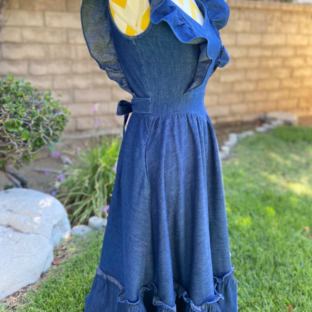 Vintage Gunne Sax ruffle prairie denim dress - Picture 5 of 16